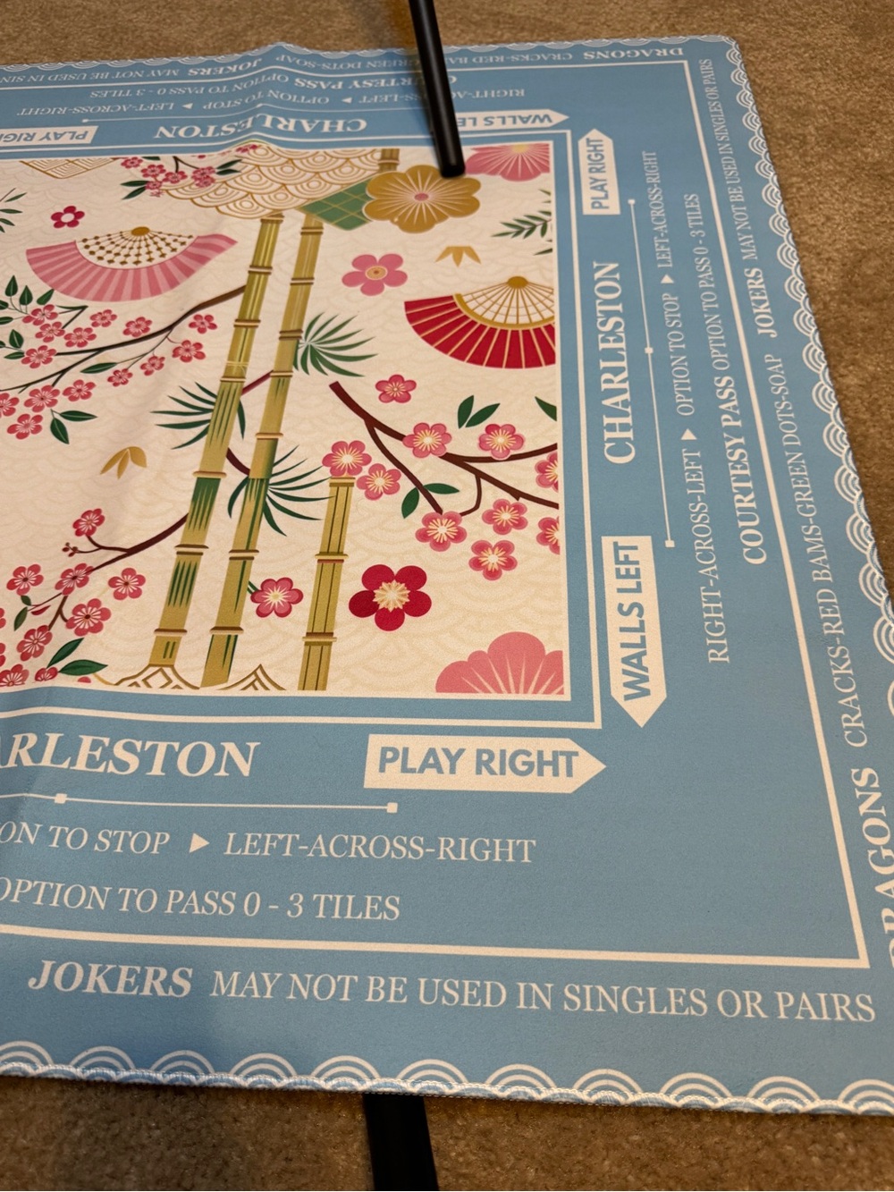 Blue Floral Bamboo Mahjong Mat